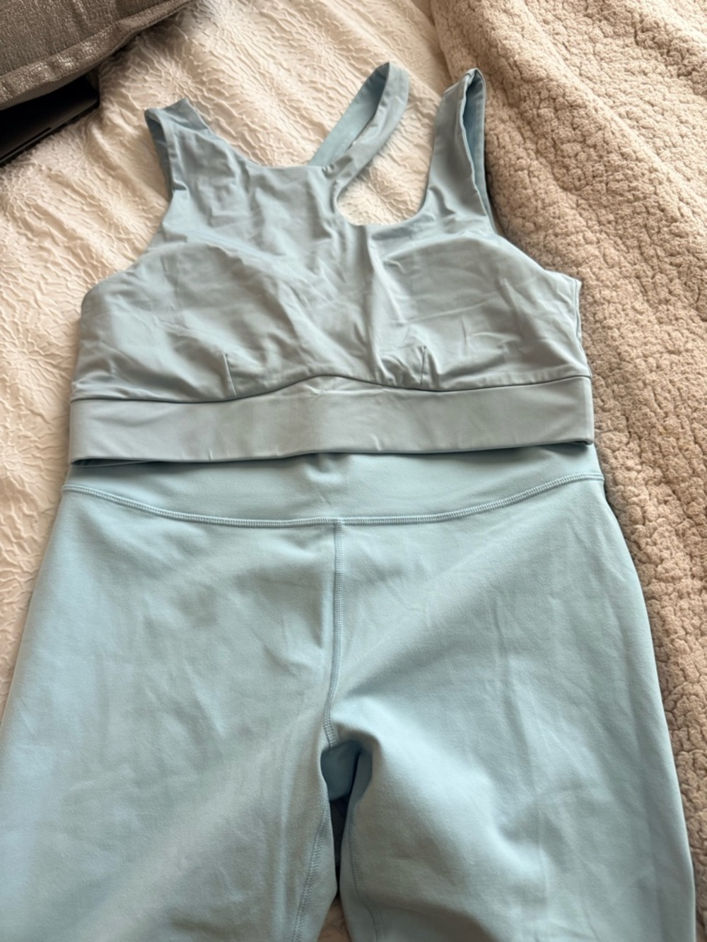 Fabletics Light Blue Crop Sports Bra & High-Waist Leggings Set